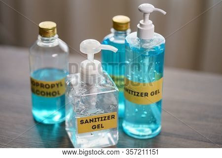 Sanitizer Gel And Isopropyl Alcohol For Corona Virus Or Covid-19 Protection.