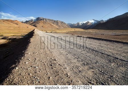 Pamir Highway Or Pamirskij Trakt Unpaved Road In Tajikistan, M41 International Road