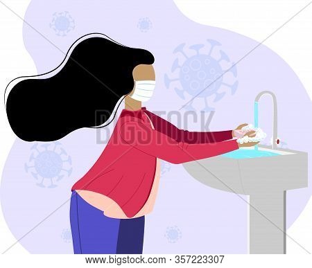 Washing Hands To Sanitize And Disinfect Covid-19 Coronavirus Pathogens From Your Hands Concept, Woma