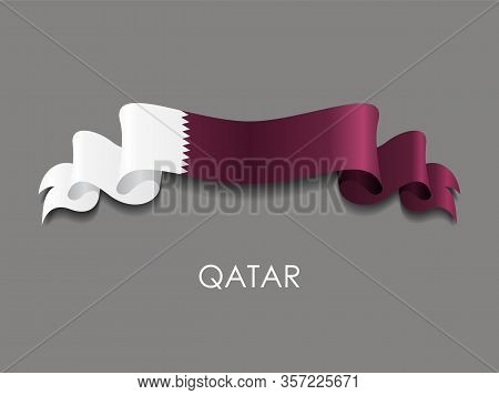 Qatari Flag Wavy Ribbon Background. Vector Illustration.