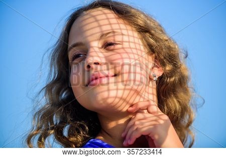 Pure Smile. Enjoy Good Weather. Kid Fashion. Pretty Child Outdoor. Natural Beauty. Small Girl Long C