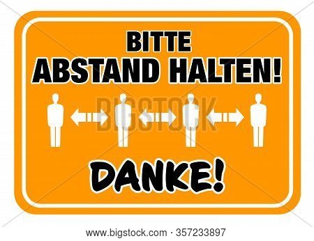 Red Please Keep Your Distance, Thank You Sign In German Language, Social Distancing And Infection Ri