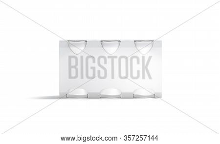 Blank White Six Beer Can Cardboard Pack Mockup, Front View, 3d Rendering. Empty Folding Disposable C