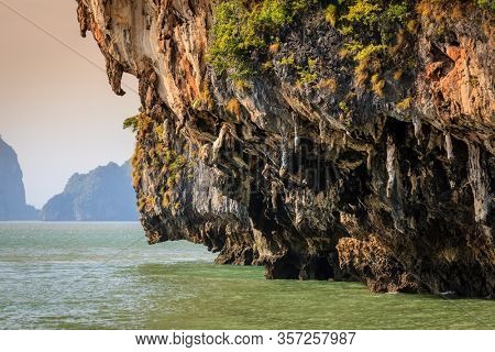 Close-up look of stalactite-like rock formations on Koh Hong island in Thailand