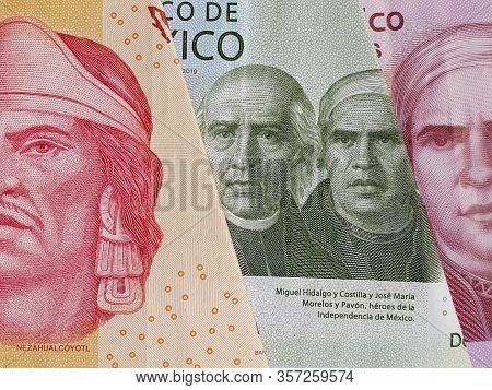 Approach To Mexican Banknotes Of Different Denominations, Background And Texture