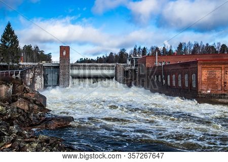 Hydroelectric Power Generation Plant And Ankkapurha Industrial Museum At Kymijoki River, Finland.