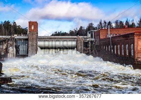 Hydroelectric Power Generation Plant And Ankkapurha Industrial Museum At Kymijoki River, Finland.