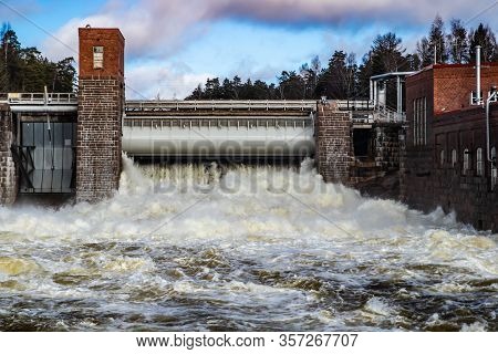 Hydroelectric Power Generation Plant And Ankkapurha Industrial Museum At Kymijoki River, Finland.
