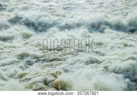 Splashing Water Waves On The Spring Fast River