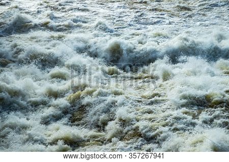 Splashing Water Waves On The Spring Fast River