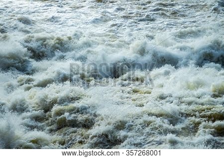 Splashing Water Waves On The Spring Fast River