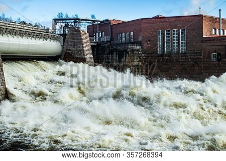 Hydroelectric Power Generation Plant And Ankkapurha Industrial Museum At Kymijoki River, Finland.