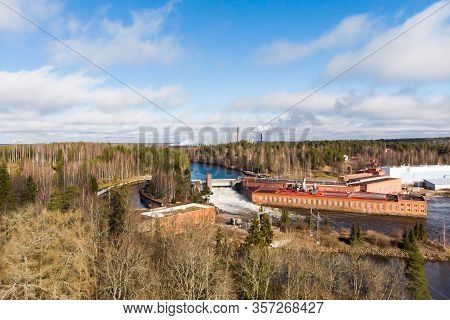 Aerial View Of Hydroelectric Power Generation Plant And Ankkapurha Industrial Museum At Kymijoki Riv
