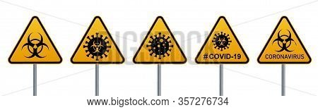 Coronavirus Warning Sign In A Triangle And Warning Tape Vector Illustration. Coronavirus In Europe. 