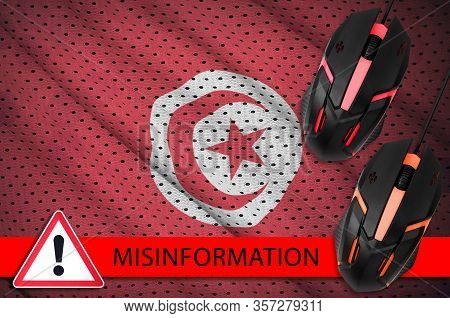 Tunisia Flag And Two Computer Mouses. Misinformation During Coronavirus Or 2019-ncov Virus Concept