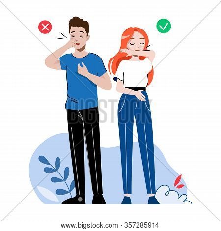 Concept Of Personal Hygienic, Precautionary Measures For Avoidance Viruses Infection. Man And Woman 