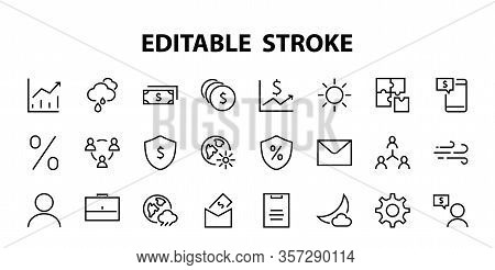 Set Of Business Vector Line Icons. It Contains User Symbols, Dollar Pictograms, Gears, Briefcase, Pu
