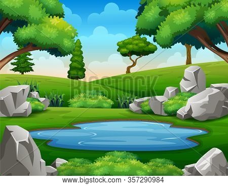 Background Scene With Waterhole In The Middle Of Nature