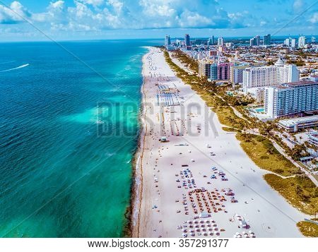 Miami Beach Florida, Aerial View Miami Beach , Drone View At Sout Beach Miami