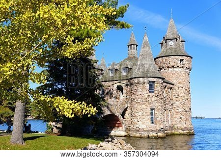 Alexandria Bay, New York, U.s.a - October 24, 2019 - The View Of The Power House And Clock Tower Of 