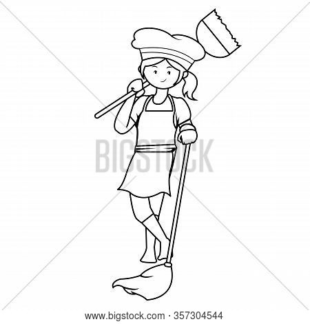 Line Art Illustration Of Super Woman On Duty With White Background