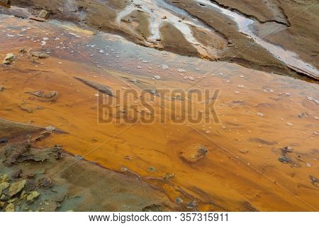 Landscape With Red Soil Polluted Copper Mining Factory In Karabash, Russia, Chelyabinsk Region