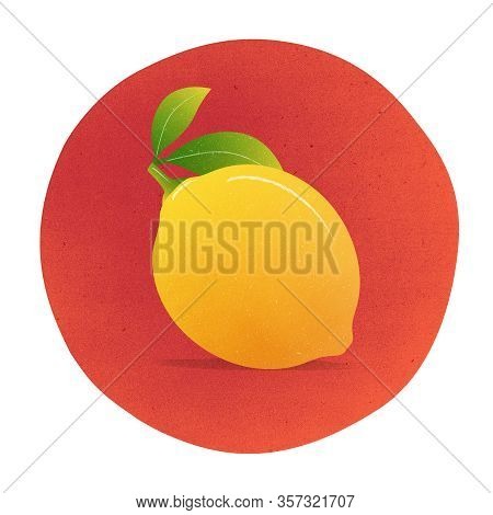 Fresh Lemon Fruit With Leaves, Label Design Template, Illustration Isolated On White Background.