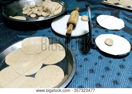 Preparation Of Alooparatha / Parantha / Roti / Chapati Punjab, North India. Female Hand Rolling Whol