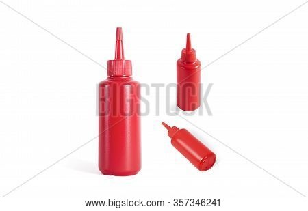 Blank Red Squeeze Sauce Bottle Mockup, Different Sides