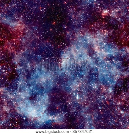 Galaxy Fabric Seamless Pattern. Blue Abstract Background. Design For Wrapping Paper, Yoga Mat Or Gal