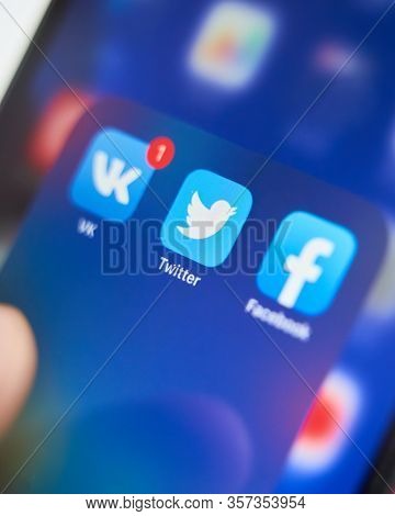 Bishkek, Kyrgyzstan - July 6 2019: Twitter Application Icon On Apple Iphone X Smartphone Screen Clos