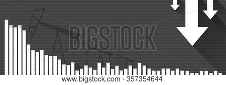 Oil Price Falling Down Graph Vector Concept Horizontal Banner With Arrows And Oil Rigs Isolated On G