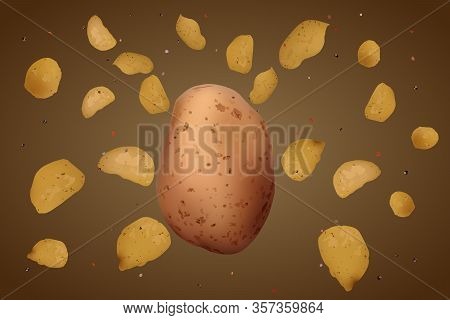 Ralistic Potato Chips. Vector Illustration. Snack Product