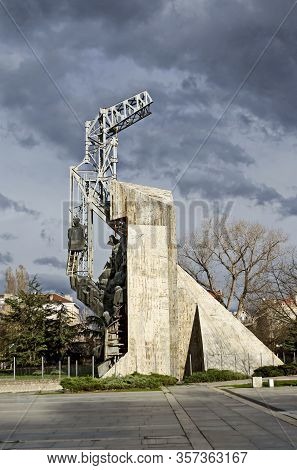 Sofia, Bulgaria - March 31, 2013: Ruins Of Monument 1300 Years Bulgaria In Front National Palace Of 