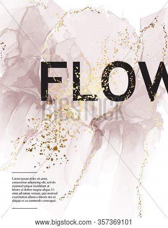 Grey Marble Abstract Flow, Dynamic Minimalistic Background With Golden Sparkles, Blended Watercolor 