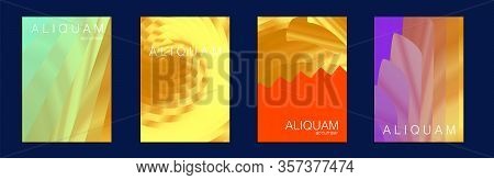 Set Of Vector Backgrounds For Business Flyers. Metallic Gold Yellow Liquid Texture For Foil Label. V