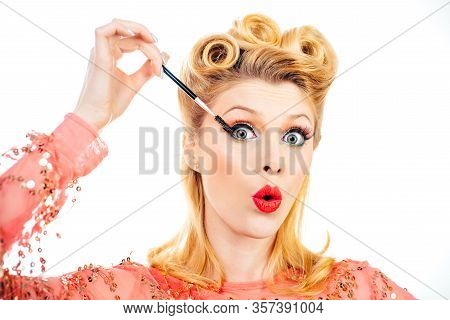 Beautiful Eyebrows Close Up. Perfect Eyebrows, Eyebrows Gel. Pinup Eyebrows And Eyelashes Close Up.