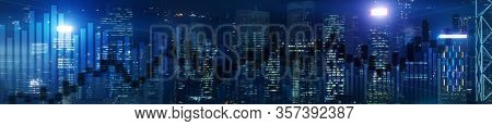Website Header And Banner Of Hong Kong Cityscape With Skyscarapers. Trading And Stock Markets.