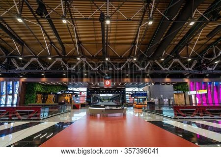 Moscow, Russia - 2020: Sheremetyevo International Airport, Information Desk, Exit To The Parking Lot
