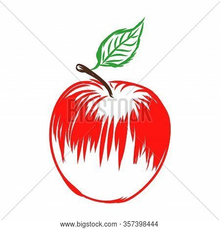 Apple Frute, Icon Sketch - Vector Food Illustration.