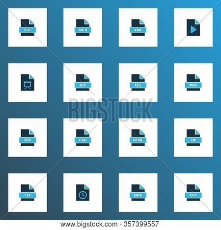 File Icons Colored Set With File Presentation, File Xml, File Midi And Other Design Elements. Isolat