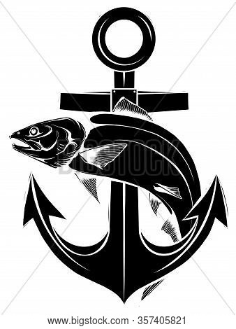 Salmon Logo With Anchor Design Vector Illustration