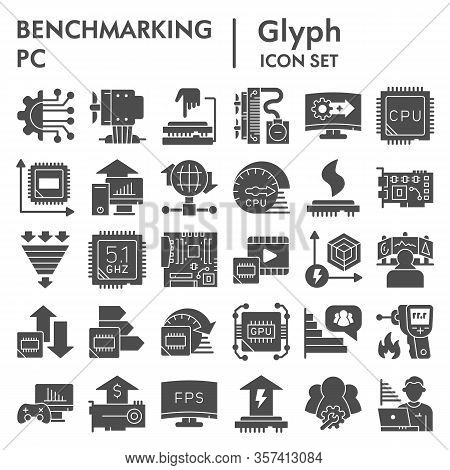 Benchmarking Solid Icon Set. Technology And Computer Signs Collection, Sketches, Logo Illustrations,