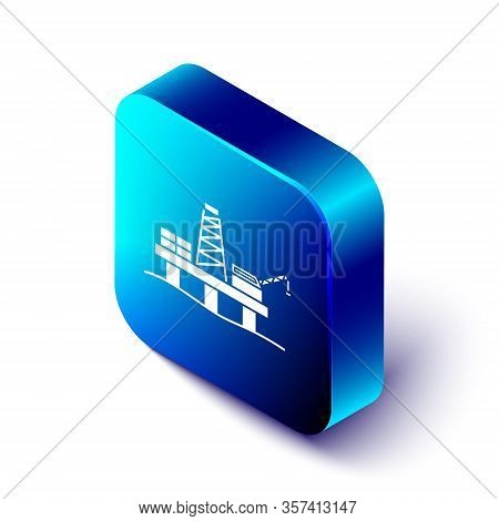 Isometric Oil Platform In The Sea Icon Isolated On White Background. Drilling Rig At Sea. Oil Platfo
