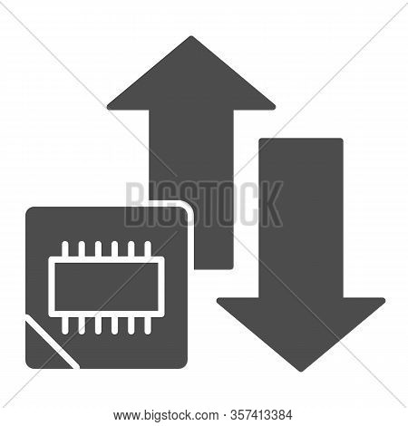 Microchip And Arrows Solid Icon. Processor Bus Data Peak Throughput Symbol, Glyph Style Pictogram On