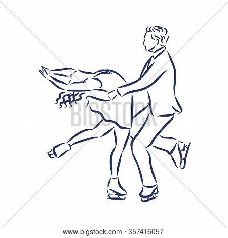Winter Sport Figure Skating Young Couple Skaters Hand Drawn Sketch. Vector Illustration Of Paints