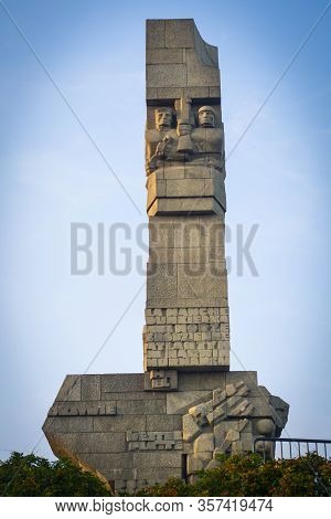 Gdansk, Poland - 23 August 2019: 25-metre High Monument Of The Coast Defenders Erected In 1966, West