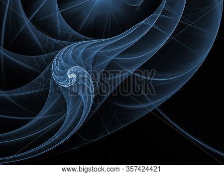 On A Black Background Is A Blue Spiral. Rays Depart From Her. A Spiral Looks Like A Jellyfish With T