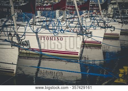 Gdynia, Poland - 21 August 2019: Yachts Moored In Yacht Haven Marina Gdynia On Gdansk Bay In Baltic 