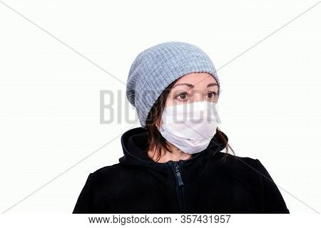 Medical Mask Background White Middle Age 50 Plus Woman Coronavirus Covid 19 Jacket Hat